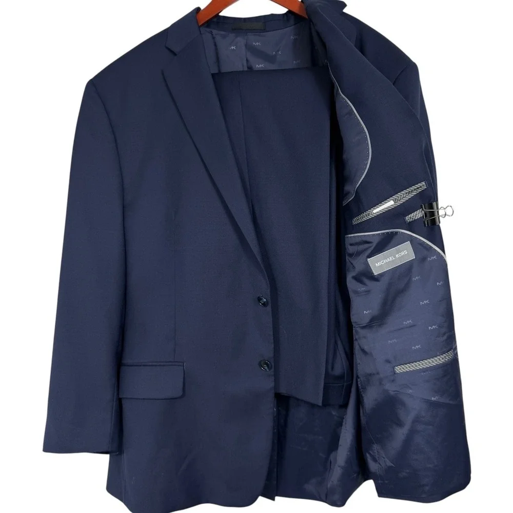 Michael Kors Mens Suit 48R 40W Navy Blue Wool Blend 2 Piece Made Canada